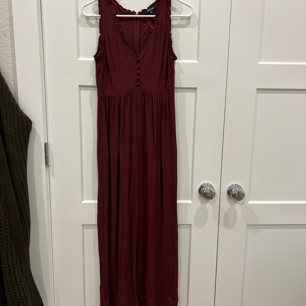 Madewell Maroon Button Front Ruffle Hem Jumpsuit 0